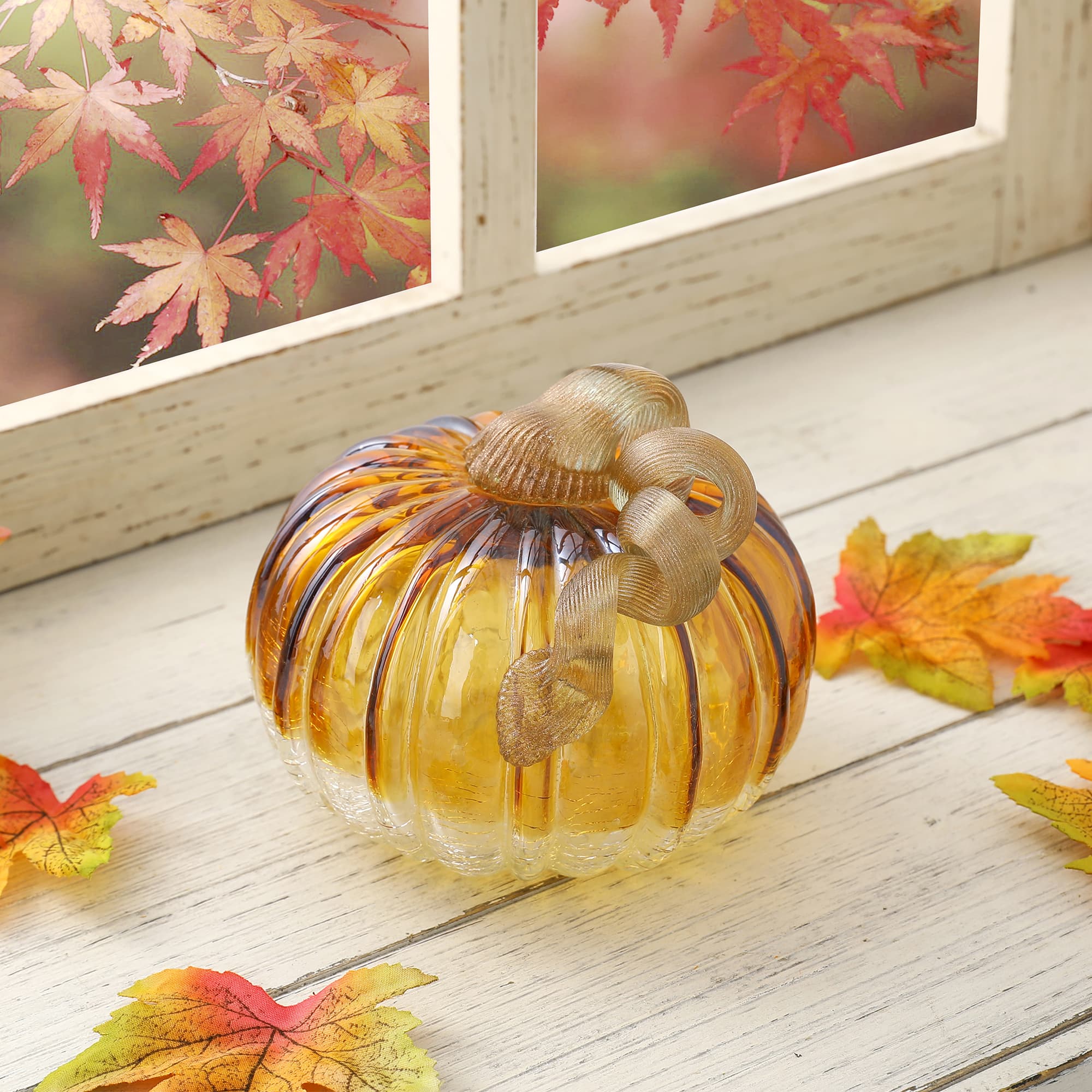 Glitzhome® Crackle Glass Short Pumpkin, Amber